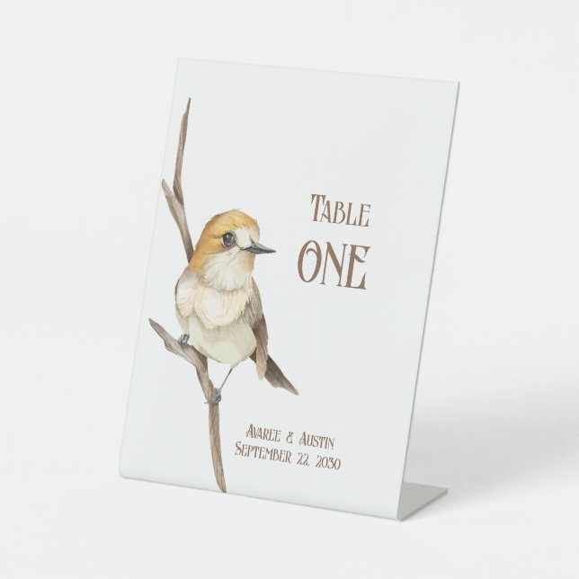 Yellow Bird On A Branch Tabletop Pedestal Sign (Front)