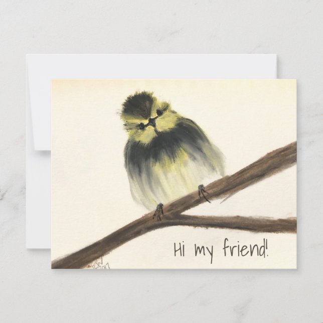 Yellow Bird on branch Note Card "Hi my friend!" (Front)