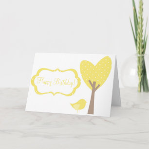 Yellow Bird Retro Polka Dots Birthday Card