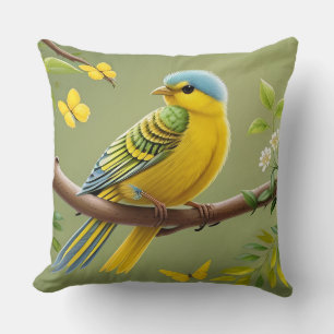 🐦 Yellow Bird Throw Pillow Botanical Nature Decor