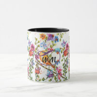 YELLOW BIRD WHIMSICAL WATERCOLOR FLOWERS