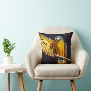 Yellow Bird Wildlife Pretty Macaw Throw Pillow