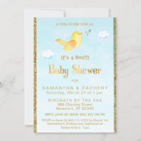*~* Yellow Birdie Glitter Baby Shower Invitation
