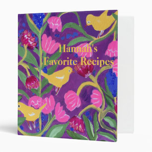 Yellow Birds Flowers Custom Recipe Binder