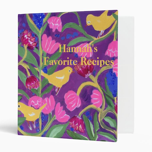 Yellow Birds Flowers Custom Recipe Binder (Front/Inside)