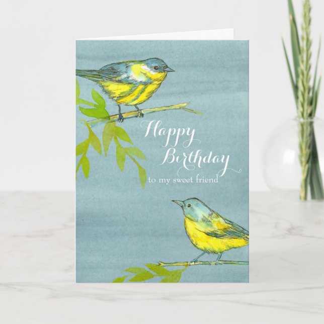 Yellow Birds Happy Birthday Friend Card (Front)