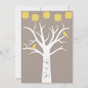Yellow Birds In A Tree and Paper Lanterns Wedding Invitation