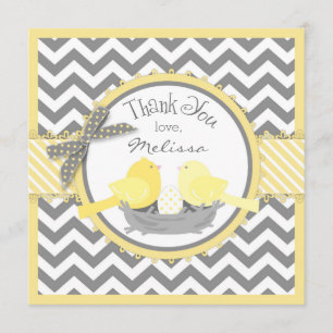 Yellow Birds Nest Egg Chevron Print Thank You Card
