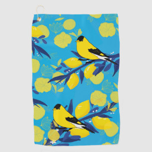 Yellow Birds Pattern on Lemon Tree Golf Towel