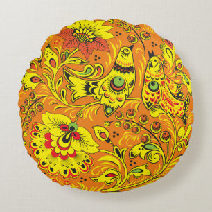Yellow Birds Round Pillow