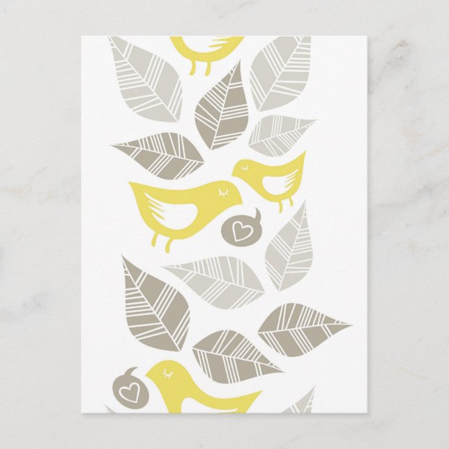 yellow birds singing of love horizontal border postcard (Front)