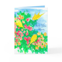 Yellow Birds Watercolor Flowers Happy Mother's Day