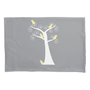 Yellow Birds White Birch Trees Whimsical Nature Pillowcase