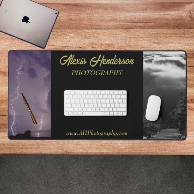 Yellow & Black 2 Photo Business Name & Wesbite Desk Mat (Creator Uploaded)