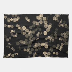 Yellow Black Abstract Bubble Bokeh Pattern Kitchen Towel