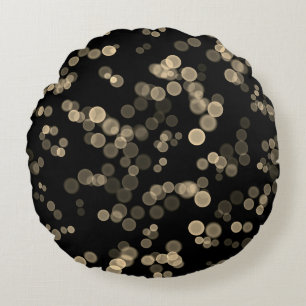 Yellow Black Abstract Bubble Bokeh Pattern Round Pillow