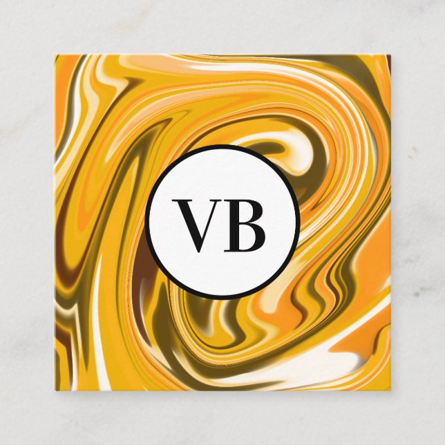 Yellow Black acrylic pour marble add name monogram Square Business Card (Front)