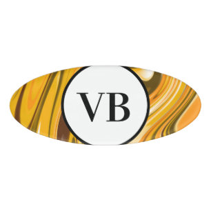 Yellow Black acrylic pour marble add name monogram Tag