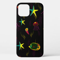 Yellow, black and brown fish seamless pattern. abs