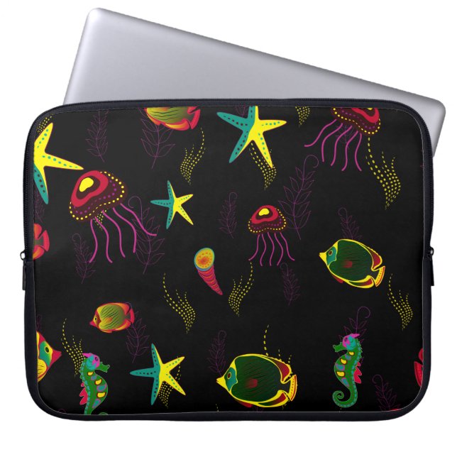 Yellow, black and brown fish seamless pattern. abs laptop sleeve (Front)