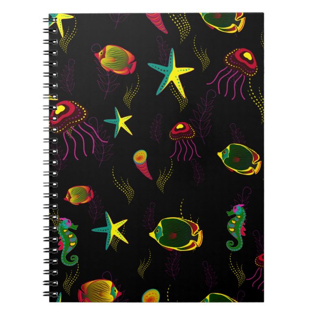 Yellow, black and brown fish seamless pattern. abs notebook (Front)
