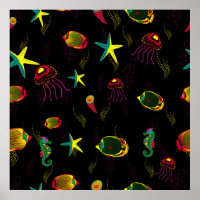 Yellow, black and brown fish seamless pattern. abs