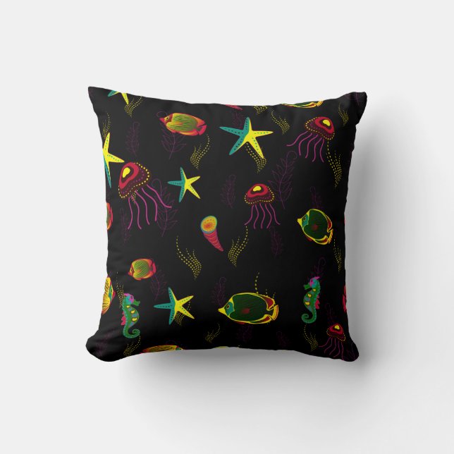 Yellow, black and brown fish seamless pattern. abs throw pillow (Front)