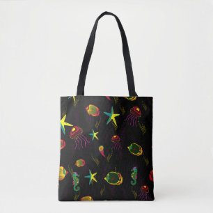 Yellow, black and brown fish seamless pattern. abs tote bag