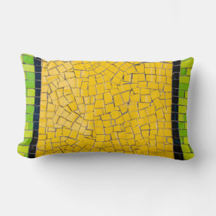 Yellow, black, and green brick wall planning lumbar pillow