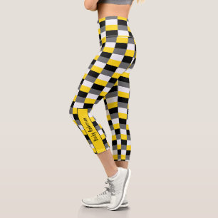 Yellow, Black and Grey Colour Combination Capri Leggings