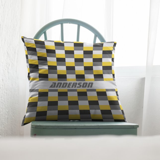 Yellow, Black and Grey Colour Combination Throw Pillow (Creator Uploaded)