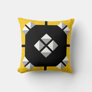 Yellow Black and Grey Geometric Pattern Throw Pillow