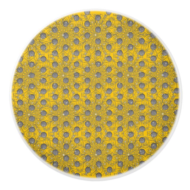Yellow, Black, and Grey Polka Dots Pattern Ceramic Knob (Front)