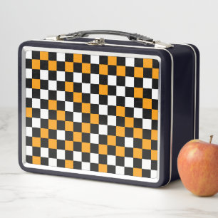 Yellow Black and White Chequered Metal Lunch Box