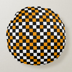Yellow Black and White Chequered  Round Pillow