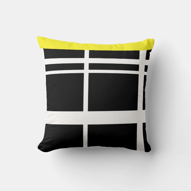Yellow Black and White lines Throw Pillow (Front)