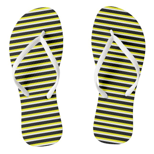 Yellow, Black and White Stripes Flip Flops (Footbed)