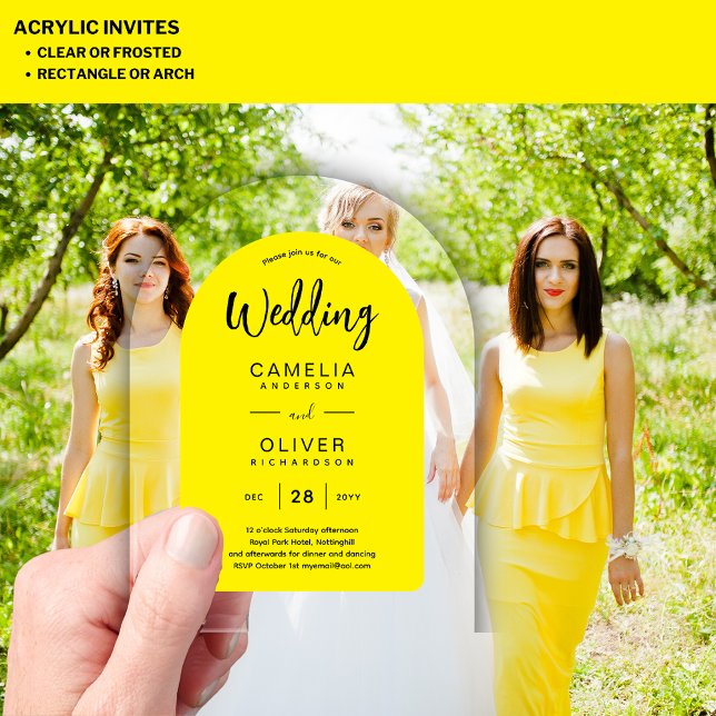 Yellow Black Arch Acrylic Wedding Invites Modern Invitations (Creator Uploaded)