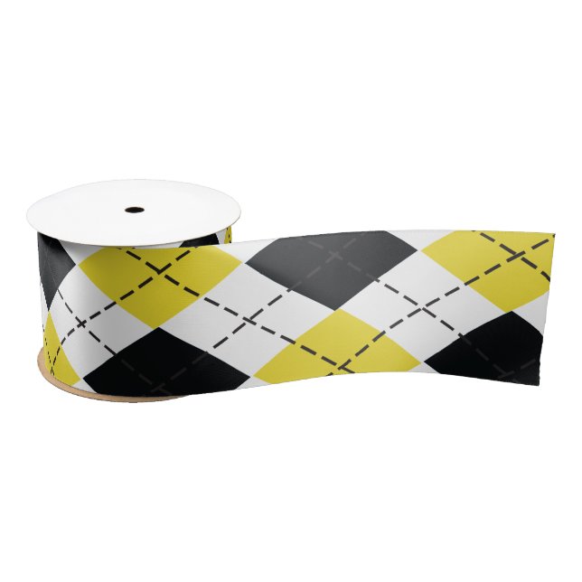 Yellow & Black Argyle Ribbon Satin Ribbon (Spool)