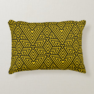 Yellow & Black Art Deco Triangle Seamless Pattern Accent Pillow