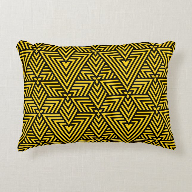 Yellow & Black Art Deco Triangle Seamless Pattern Accent Pillow (Front)