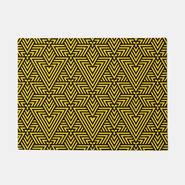 Yellow & Black Art Deco Triangle Seamless Pattern Doormat (Front)