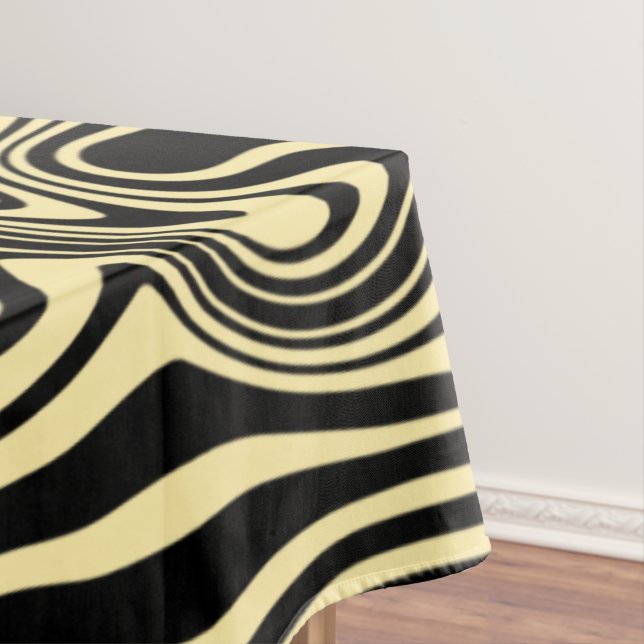 Yellow Black Art Waves Tablecloth - Choose Colour (In Situ)