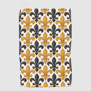 Yellow Black Baroque Fleur-de-lis Pattern Design  Golf Towel