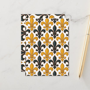 Yellow Black Baroque Fleur-de-lis Pattern Design Postcard