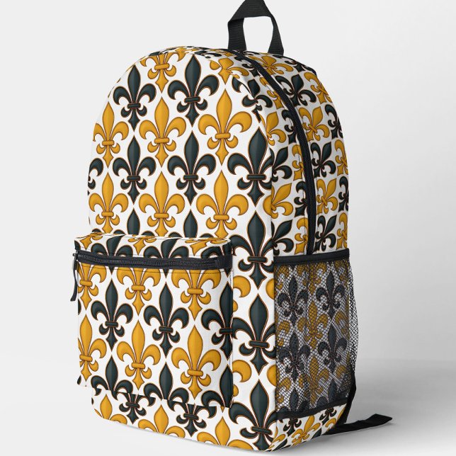 Yellow Black Baroque Fleur-de-lis Pattern Design  Printed Backpack (Creator Uploaded)