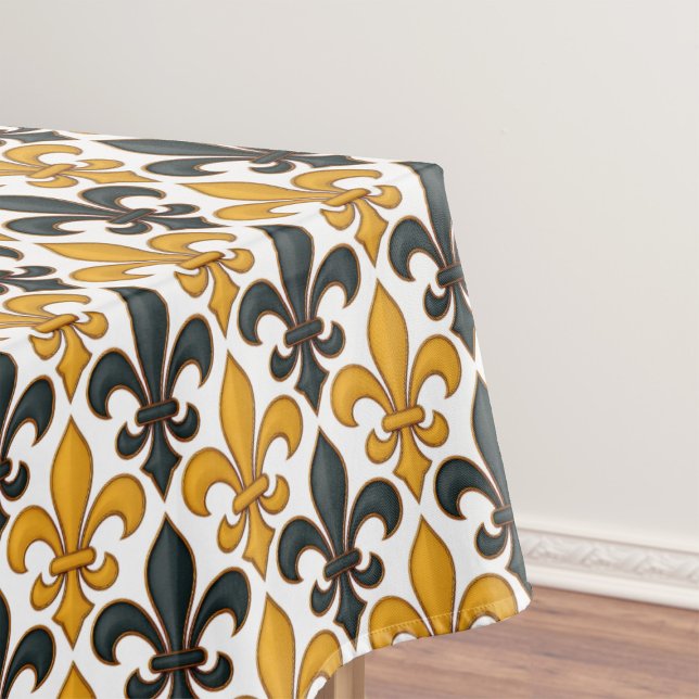 Yellow Black Baroque Fleur-de-lis Pattern Design  Tablecloth (Creator Uploaded)