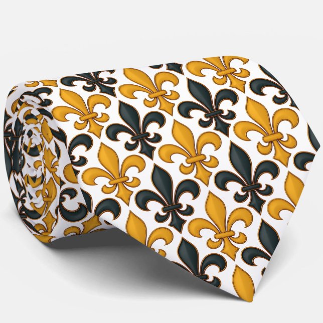 Yellow Black Baroque Fleur-de-lis Pattern Design  Tie (Creator Uploaded)