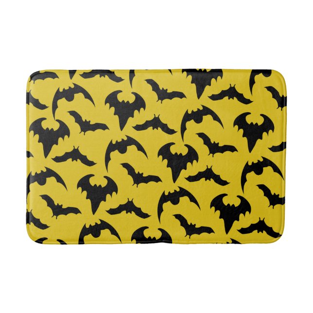 Yellow & Black Bats Halloween Bath Mat (Front)
