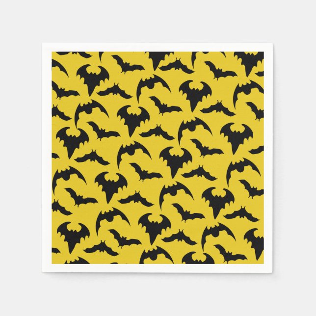 Yellow & Black Bats Halloween Party Napkin (Front)